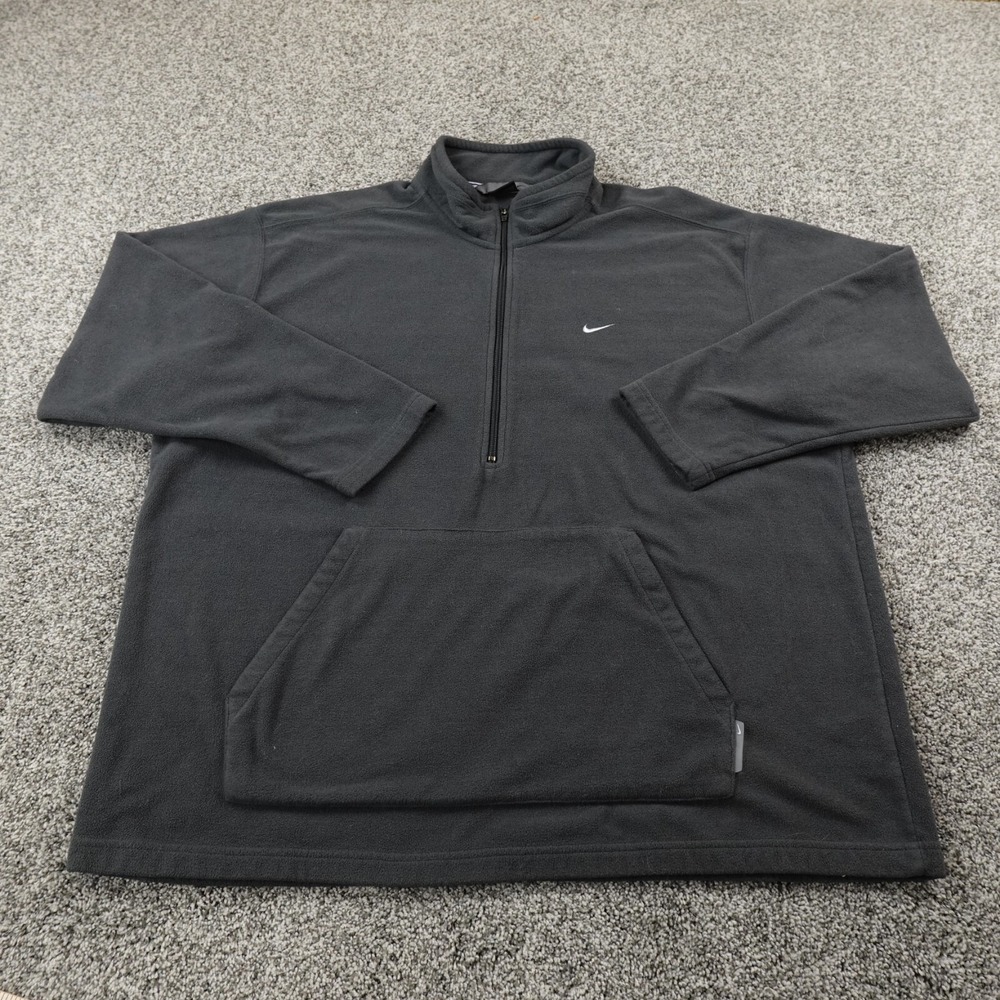 VTG Nike Sweatshirt Mens XL Black Gray Swoosh ThermaFit Fleece‎ Zip Sweater Y2K